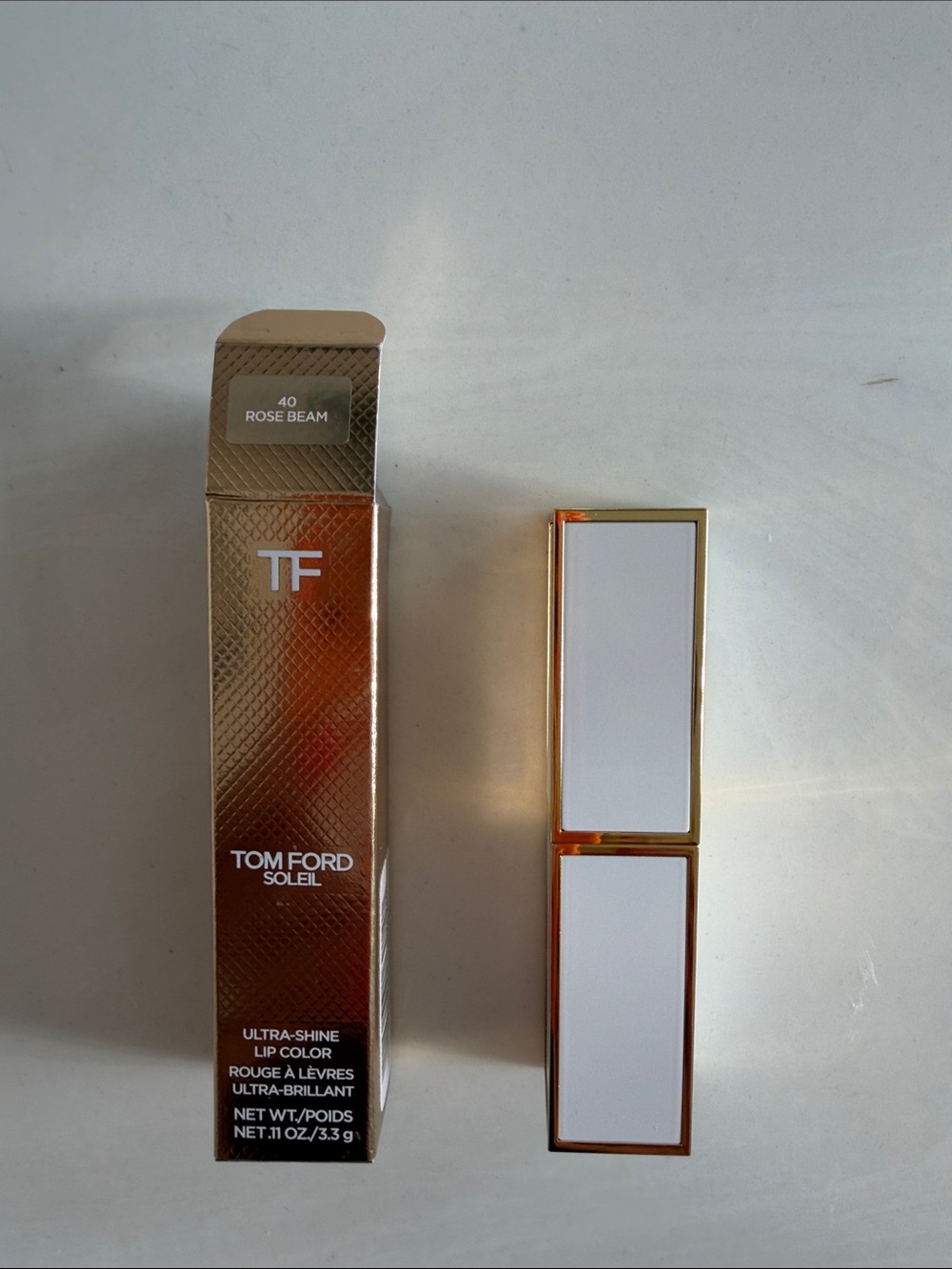 Tom Ford Lip Color in Rose Beam with Gold-Trim White Case